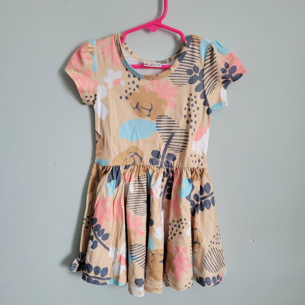 Dot Dot Smile Dress Girl's 2T Toddler Beige Pink Floral Twirl Cap Sleeve NWT